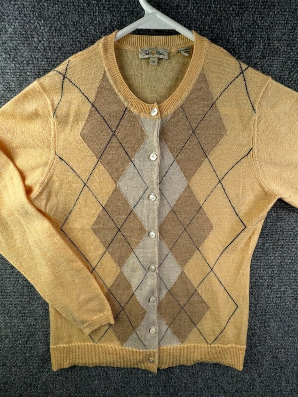 Peter Millar All Merino Wool Cardigan Sweater Women Yellow Diamond Print Medium